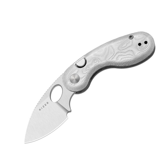 Kizer Microbe Folding Knife Aluminum Foil G10 Handle 14C28N Plain Edge Drop Point Plain Edge Satin Finish V2742A11