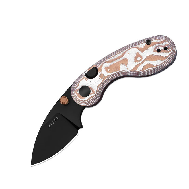 Kizer Microbe Folding Knife Orange Glass Fiber Handle 14C28N Drop Point Plain Edge Black PVD Finish V2742A12