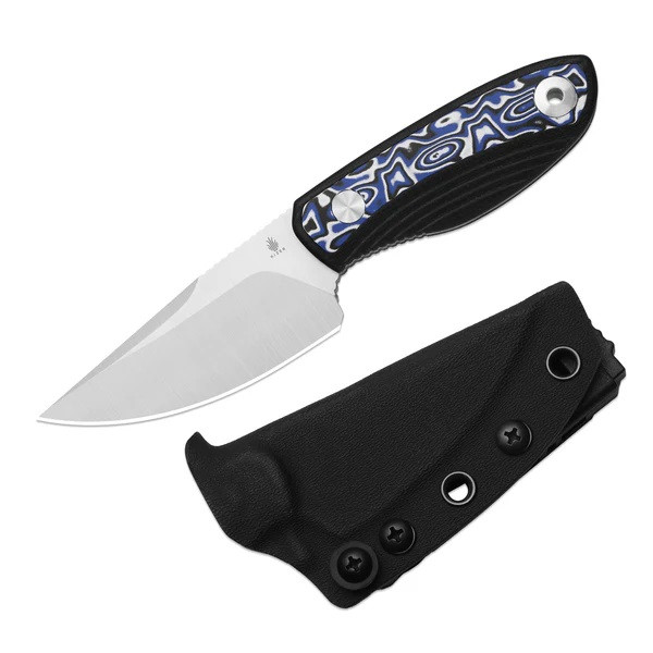 Kizer Finch Fixed Blade Knife Black G10/Blue Vortex Micarta Handle AEB-L Drop Point Plain Edge Satin Finish 1134A3