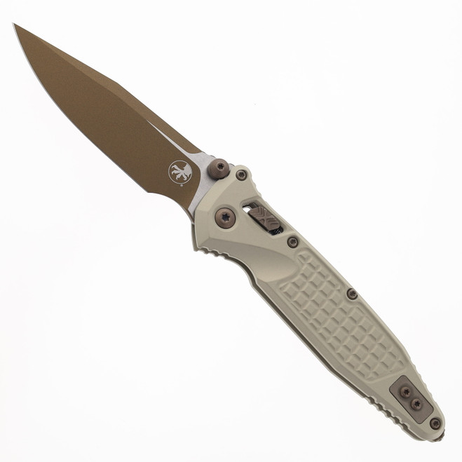 Microtech Socom Ram-Lok Folding Knife Champagne Gold Aluminum Frag Handle M390MK Blade 160RL-1FRCG-C19Z23