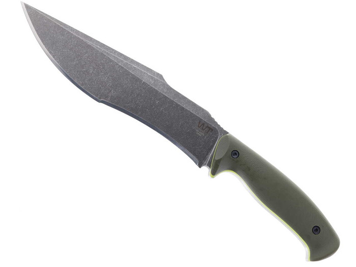 Work Tuff Lanzenta Fixed Blade Darkwashed SK85 Blade OD Green Handle with Yellow Liner