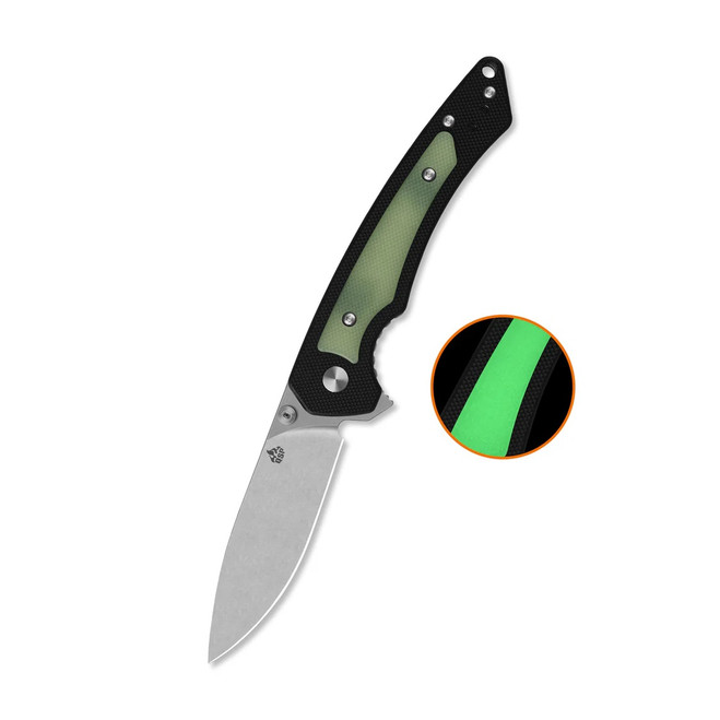 QSP Peregrine Folding Knife Black G10/Glow in the Dark G10 Handle 10Cr15MoV Plain Edge Stonewash Finish QS177-A1