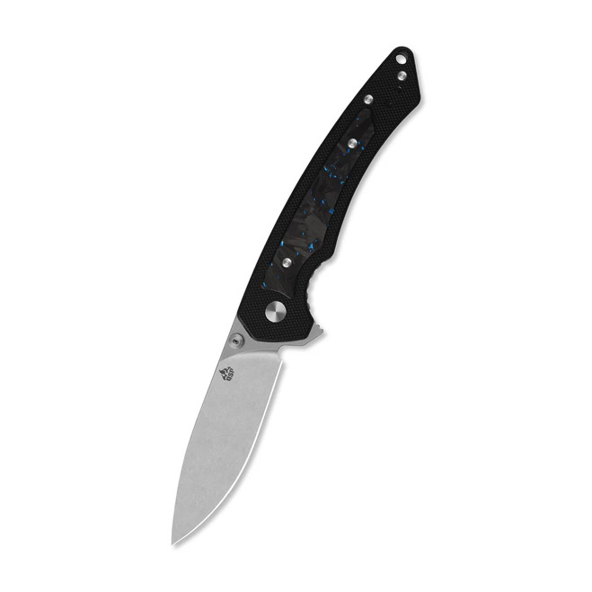QSP Peregrine Folding Knife Black G10/Blue Shredded Carbon Fiber Handle 10Cr15MoV Plain Edge Stonewash Finish QS177-C1