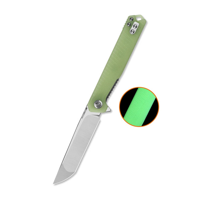 QSP Mantis Folding Knife Glow-in-the-Dark G10 Handle Nitro-V Clip Point Plain Edge Satin Finish QS176-B1