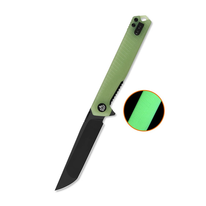 QSP Mantis Folding Knife Glow-in-the-Dark G10 Handle Nitro-V Clip Point Plain Edge Blackwash Finish QS176-B2