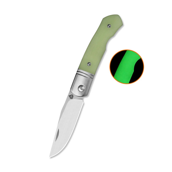 QSP Heron Folding Knife Glow-in-the-Dark G10 Handle Nitro-V Clip Point Plain Edge Satin Finish QS175-A