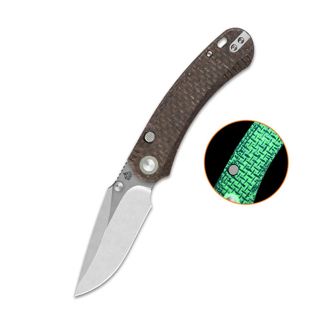 QSP Coyote Folding Knife Glow-in-the-Dark Micarta Handle Nitro-V Clip Point Plain Edge Stonewash Finish QS174-A1