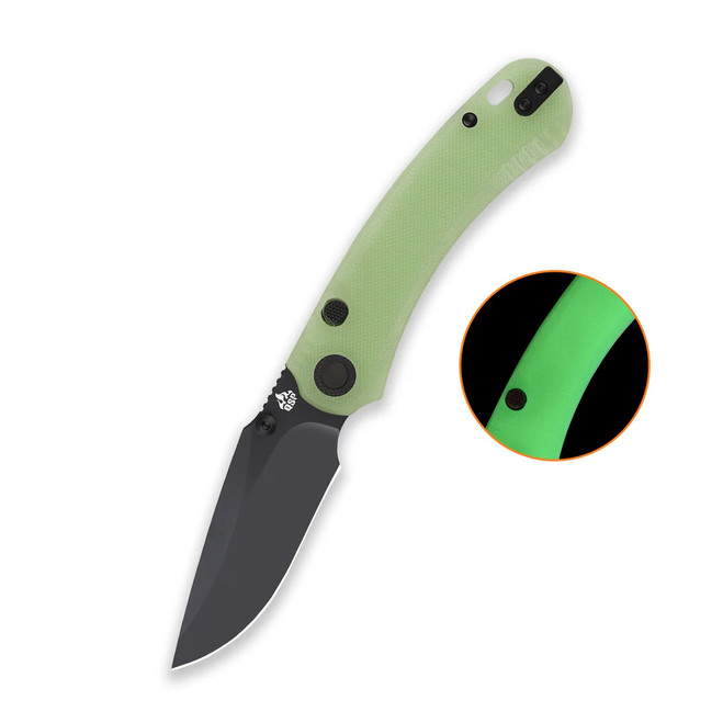 QSP Coyote Folding Knife Glow-in-the-Dark Brown Micarta Handle Nitro V Plain Black Blade QS174-B2