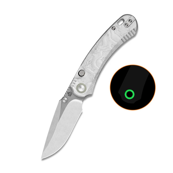 QSP Coyote Folding Knife Aluminum Foil G10 Handle Nitro-V Clip Point Plain Edge Stonewash Finish QS174-D1