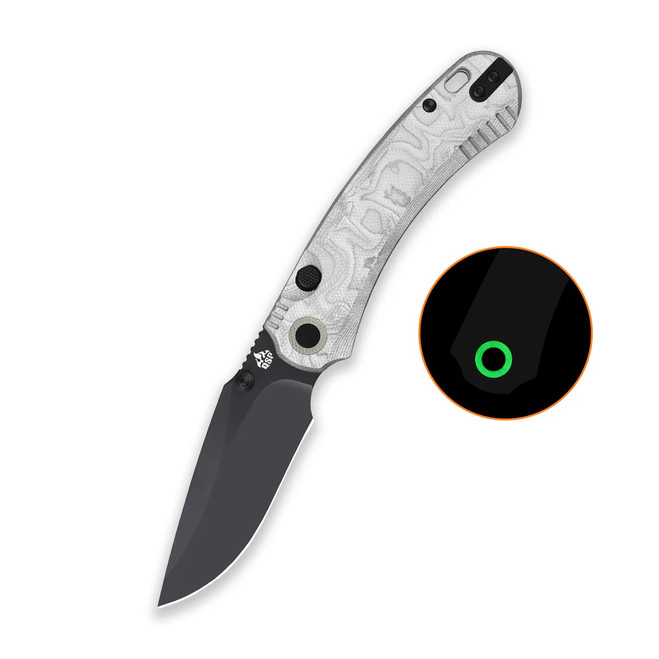 QSP Coyote Folding Knife Aluminum Foil G10 Handle Nitro-V Clip Point Plain Edge Blackwash Finish QS174-D2