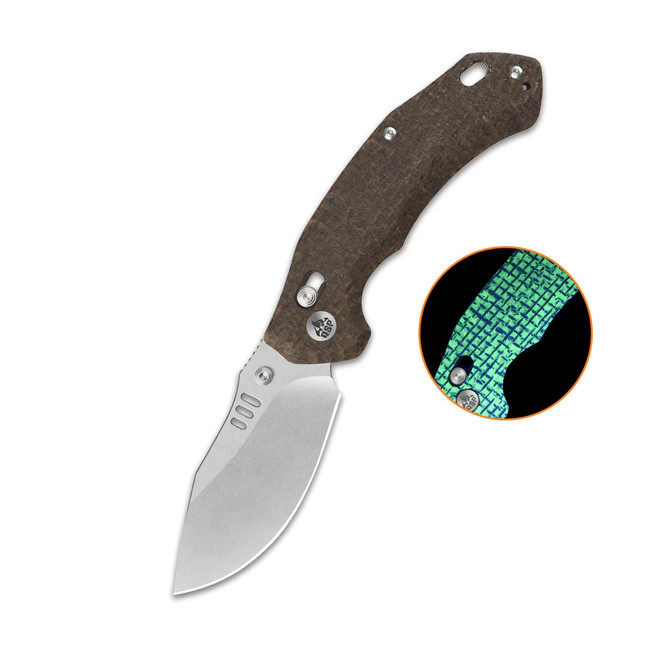 QSP Elk Folding Knife Glow in the Dark Micarta Handle 14C28N Drop Point Plain Edge Stonewash Finish QS173-A1