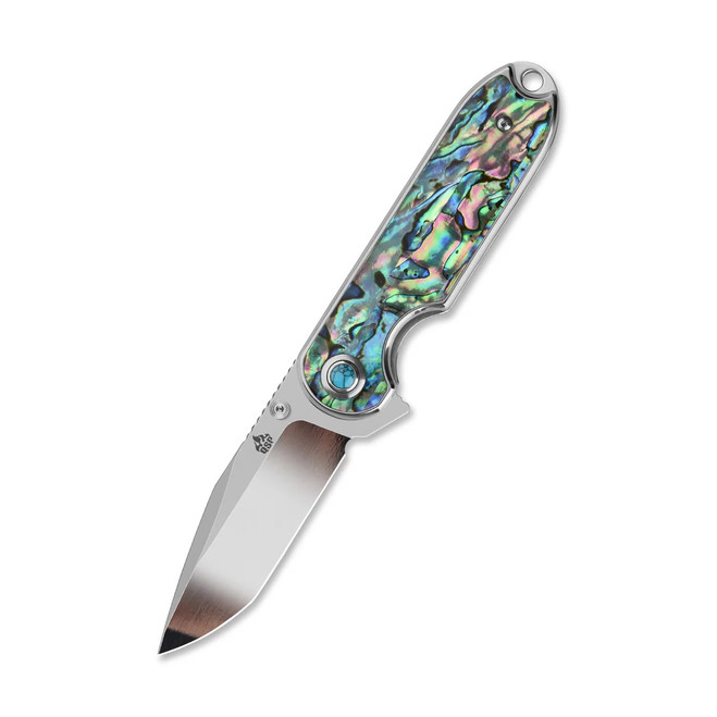 QSP Nebula Folding Knife Brass Copper Mesh Resin Handle 14C28N Clip Point Plain Edge Mirror Polish Finish QS168-F