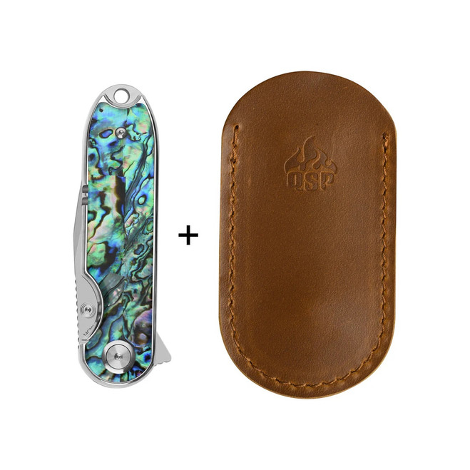 QSP Nebula Folding Knife Abalone Handle 14C28N Clip Point Plain