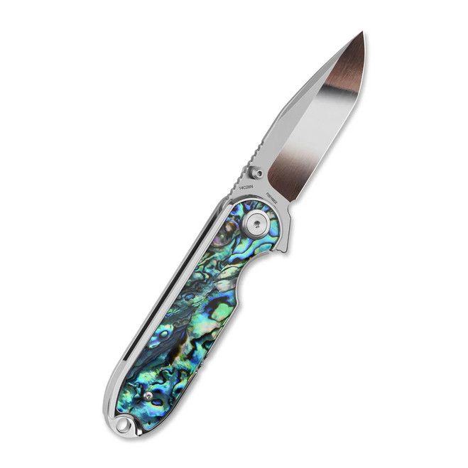 QSP Nebula Folding Knife Abalone Handle 14C28N Clip Point Plain