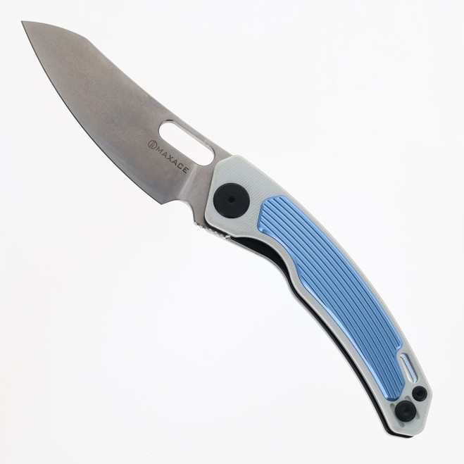 Maxace Black Mirror S Folding Knife White Blue G10 Aluminum Handle 14C28N Plain Edge MM52-2-A