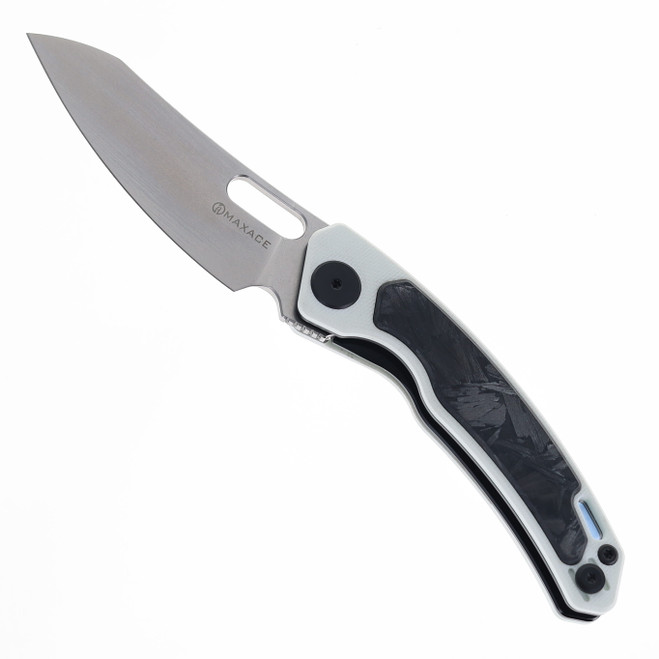 Maxace Black Mirror S Folding Knife White Carbon Fiber Aluminum Handle 14C28N Plain Edge MM52-2-D