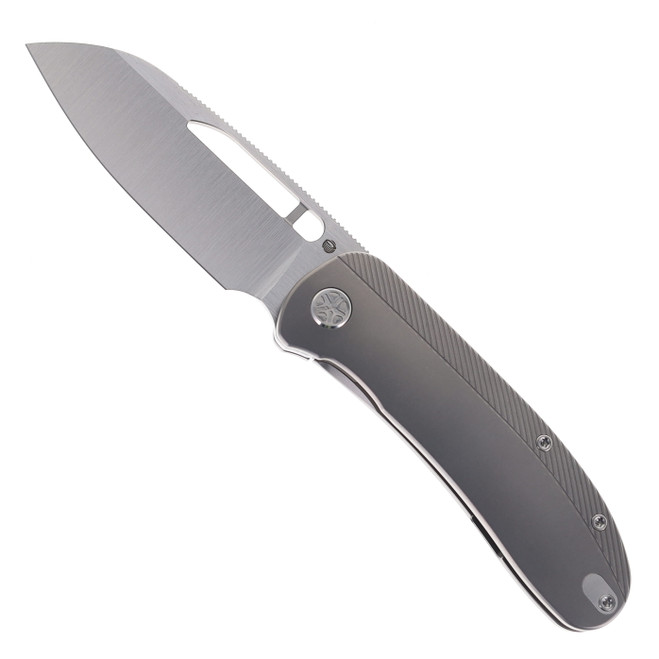 Tempest Knives Mach71 Folding Knife Bead Blast Titanium Handle S90V Modified Sheepsfoot Plain Edge Belt Satin Finish