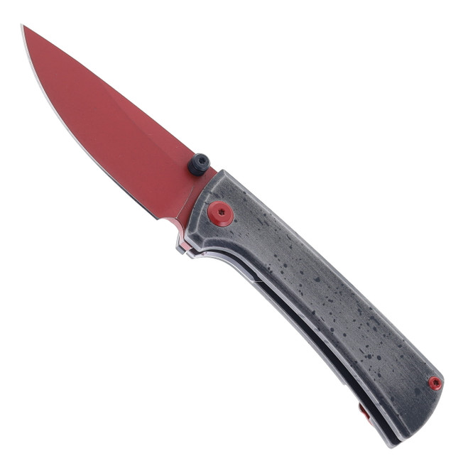 Chaves Knives RCK9 Pocket Knife Distressed Gray Cerakote Titanium Handle and Red M390 Blade EK-3444