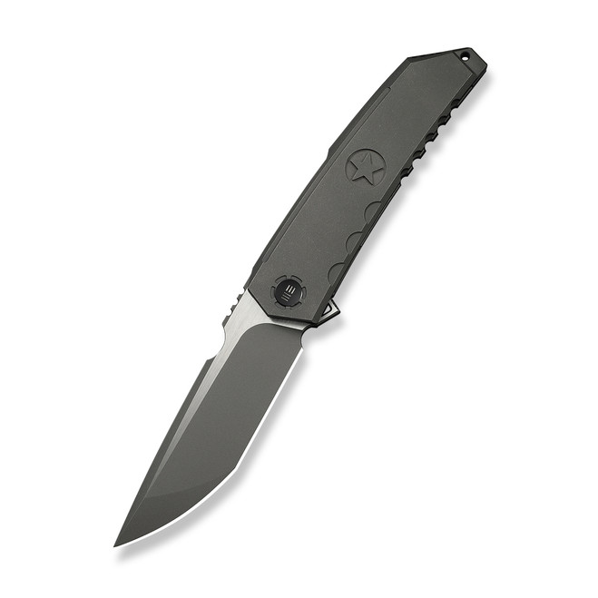 WE Knife Capstan Folding Knife Gray Titanium Handle M390 Drop Point Plain Edge Gray Stonewash/Satin Flat Finish Limited Edition WE24047-2