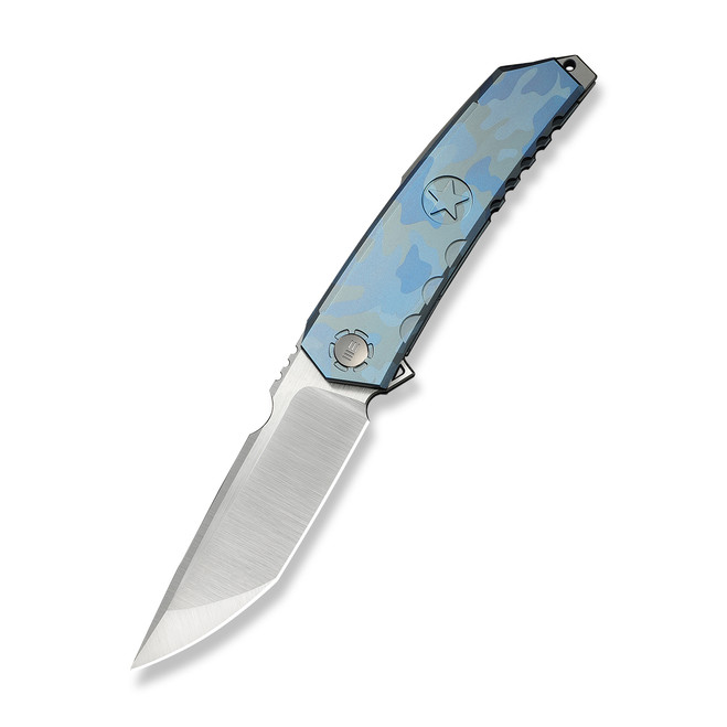 WE Knife Capstan Folding Knife Blue Terrain Titanium Handle M390 Drop Point Plain Edge Hand Polished Satin Finish Limited Edition WE24047-3