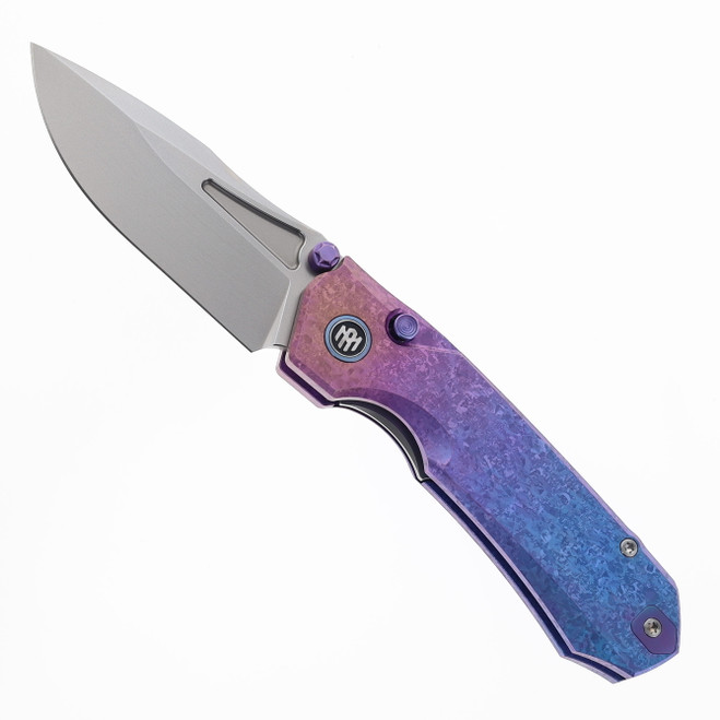 Remette RT-Rhino Folding Knife Blue, Pink, Purple Crystalized Titanium Handle M390 Plain Edge RNTB5