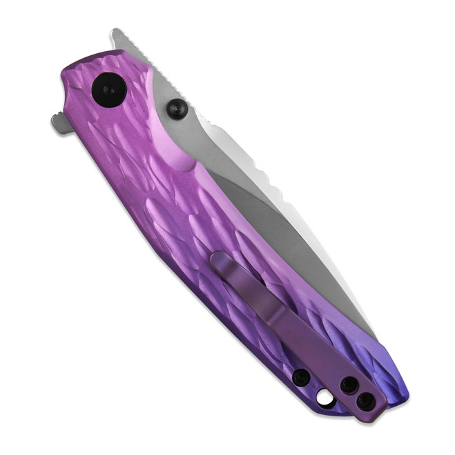 M Miguron Celora Folding Knife Gradient Anodized Purple Aluminum Handle 19C27 Drop Point Plain Edge Pearlescent Stonewash Finish MGR831ANO