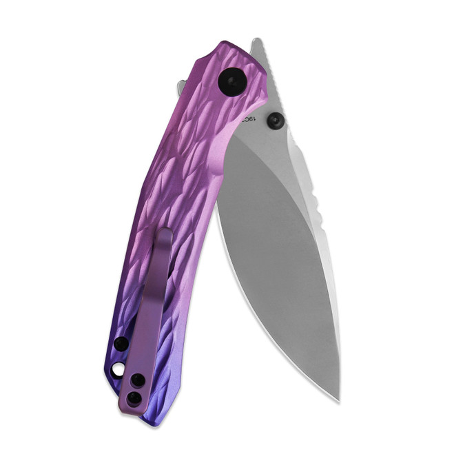 t,i！ M Miguron Celora Folding Knife Gradient Anodized Purple Aluminum