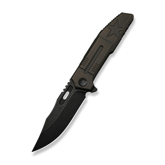 (Pre-Order ships 7-27) WE Knife Barracks Folding Knife Bronze Titanium Handle M390 Clip Point Plain Edge Black Stonewash Finish WE25078-2