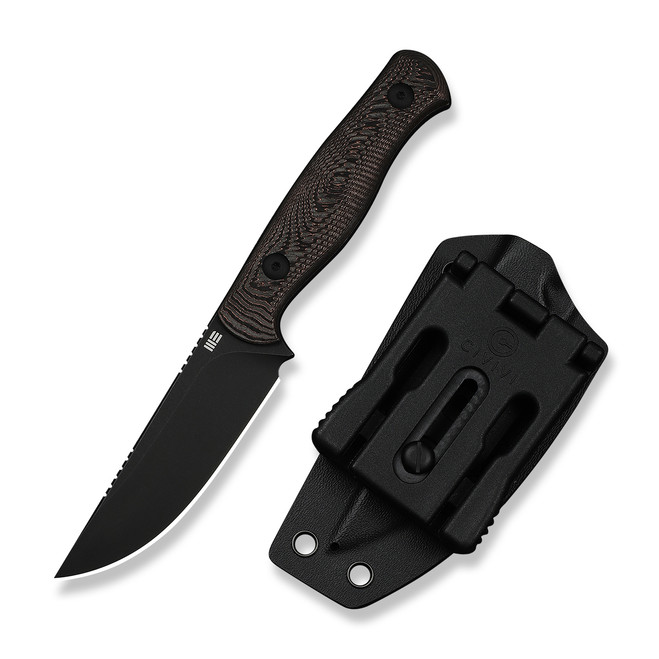 (Pre-Order ships 7-27) WE Knife Notchline Fixed Blade Knife Milled Copper Foil Carbon Fiber Handle S35VN Straight Back Plain Edge Black Stonewash Finish WE25047-2