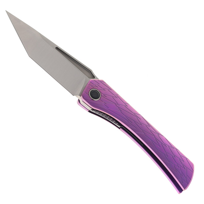 Ketuo Usurper  Pur/S Folding Knife Purple Titanium Handle M390 Tanto Plain Edge Satin Finish