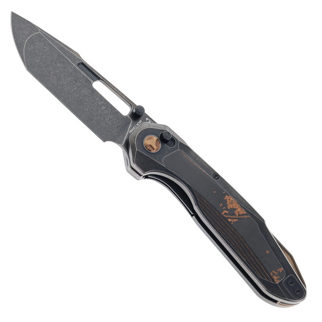 Ketuo Triad TC CCF/SW Folding Knife Titanium/Carbon Fiber Handle M390 Harpoon Tanto Plain Edge Stonewash Finish