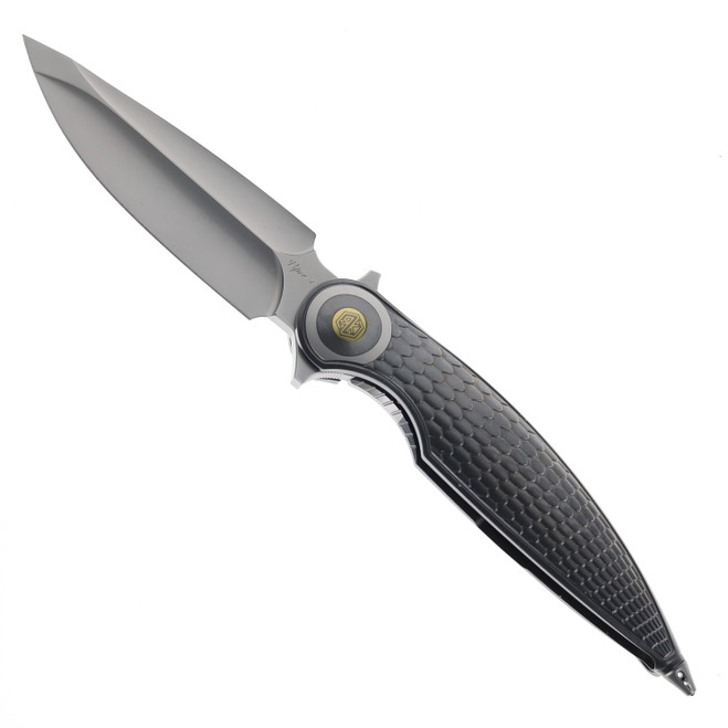 Rike Viper 4 B/DG Folding Knife Dark Grey Titanium Handle M398 Plain Edge Satin Finish