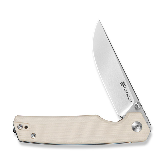 SENCUT Stria Folding Knife Off White G10 Handle D2 Plain Edge