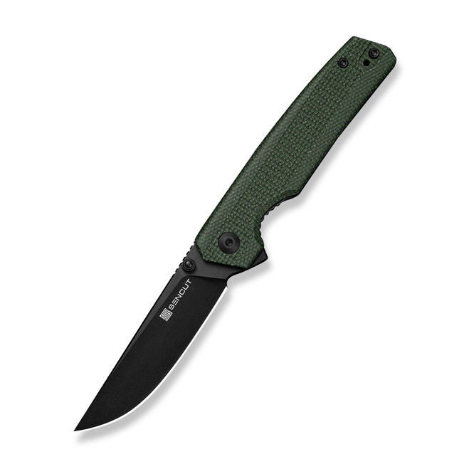 SENCUT Stria Folding Knife Green Canvas Micarta Handle D2 Plain Edge Black Finish S25112-2