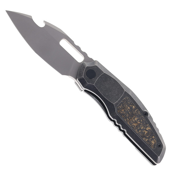 Molsect 808Attack Frame Lock Folding Knife Knife DLC Titanium,Dark Matter Gold Carbon Fiber Handle CPM-S90V Stonewashed Blade MUC808AF