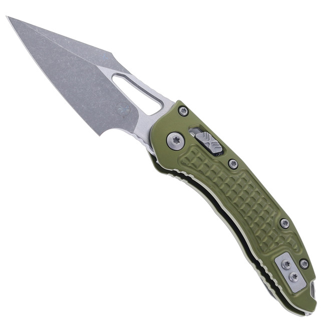 Microtech Knives Stitch RAM-LOK Folding Knife Apocalyptic M390MK Blade Green Frag Pattern Aluminum Handle 169MRL-10APFROD