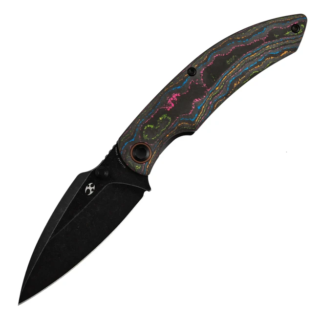 Kansept Falk Folding Knife 80's CamoCarbon Handle 3.3" Blackwash Elmax Blade K1142A2
