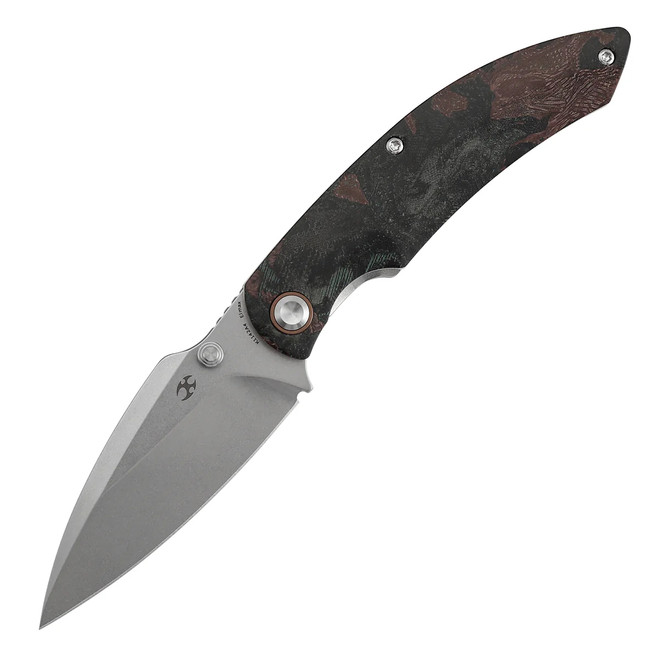 Kansept Falk Folding Knife Green Rag Burl Canvas Micarta Handle 3.3" Stonewashed Elmax Blade K1142A4