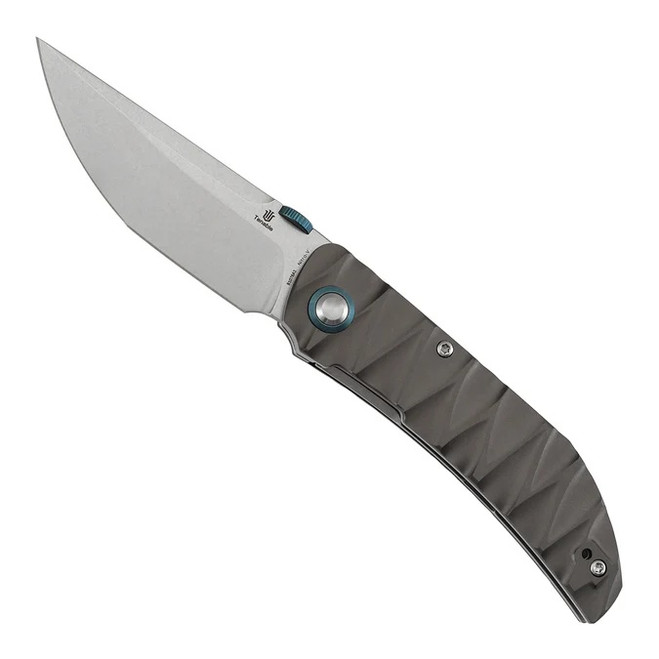 Tenable Tarkin Folding Knife Gray Wave Milled Aluminum Handle 3.42" Stonewashed Nitro-V Blade B1078A1