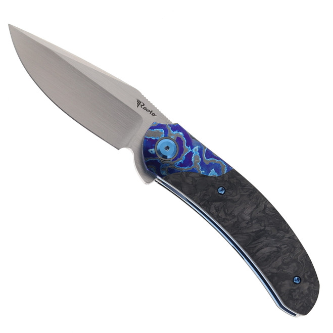 Reate TF-4 Folding Knife Zirconium Bolster & Gold Camo FatCarbon Handle 3.4" Satin M398 Blade