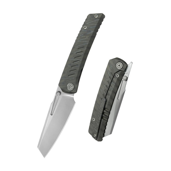 KB Knives Insomnia Folding Knife Flamed Titanium Handle 3.46" Silver Bead Blast M390 Tanto Blade KB441B