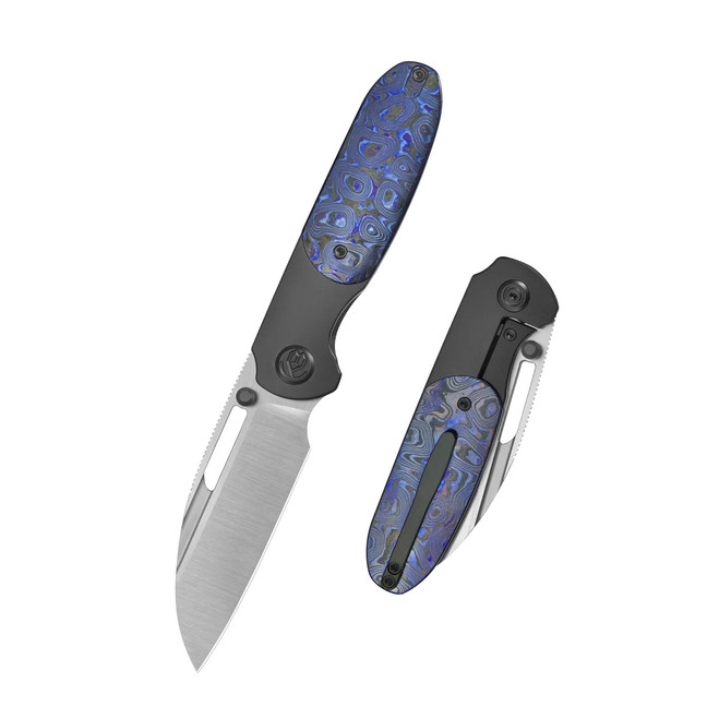 KB Icicle Folding Knife Black DLC Titanium Handle Zircuti Inlays Elmax Wharncliffe Blade KB432C