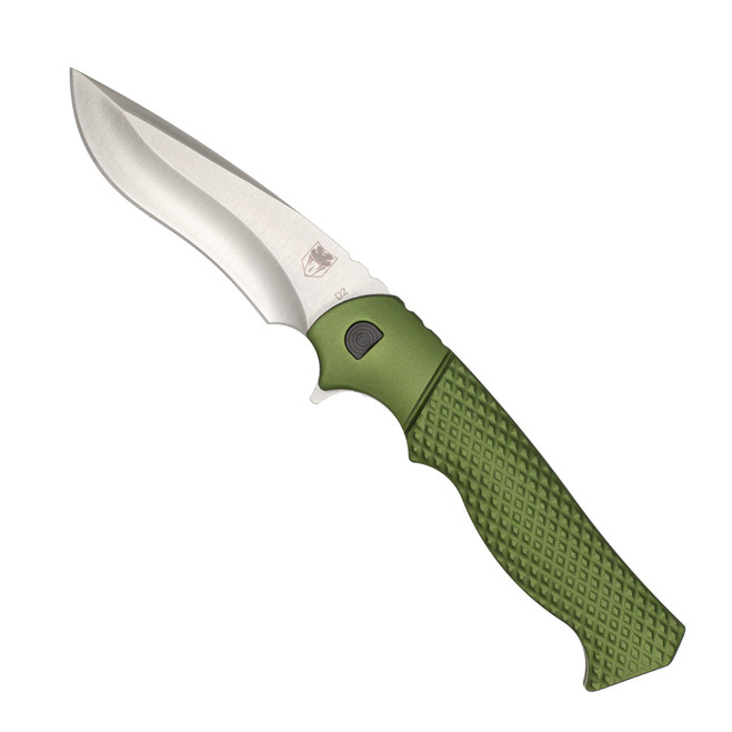 CobraTec Vandal Spring Assisted Folding Knife Green Aluminum Handle D2 Kukri Satin Blade CTVDLODG