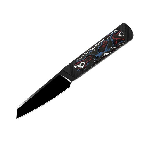 Kizer Hallow KwikSwap Fixed Blade Knife Black Aluminum/Fat Carbon Nebula Handle Z-Wear PM Plain Edge Polished DLC Ultra Finish 1123A3
