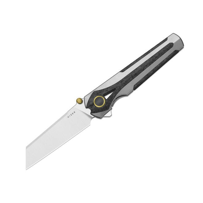 Kizer Staff Folding Knife Light Gray Titanium/Carbon Fiber Handle S45VN Plain Edge Satin Finish Ki3795A2