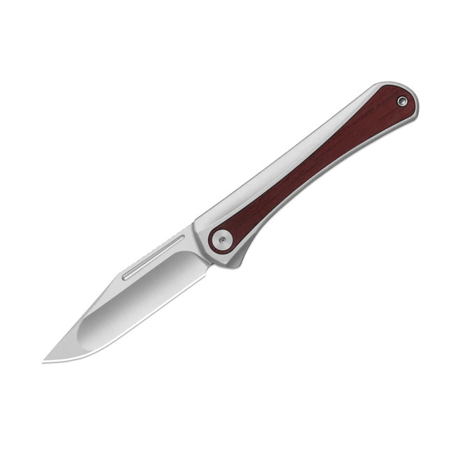 Kizer Melody Folding Knife Silver Aluminum/Panama Rosewood Handle S35VN Plain Edge Satin Finish Ki3732A2