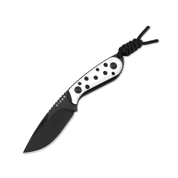 Kizer Buddy Fixed Blade Knife Black/White G10 Handle Nitro-V Plain Black 1081A3