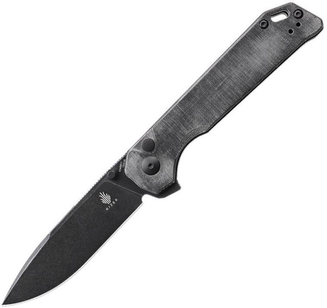 Discontinued Kizer Begleiter XL Folding Knife Grey Micarta Handle 154CM Drop Point Plain Edge Black Stonewash Finish V5458C1