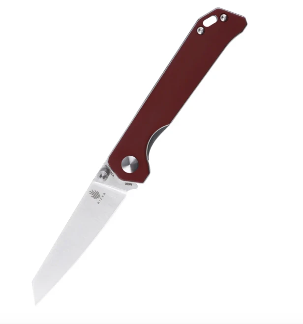 Discontinued Kizer Mini Begleiter Folding Knife Red Richlite Handle 2.91" Black Stonewashed Nitro-V Tanto Blade V3458RN3
