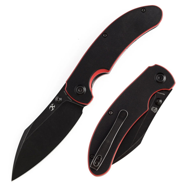 Kansept Nesstreet Folding Knife Black/Red G10 Handle 154CM Plain Edge Black Stonewash Finish T1039A2